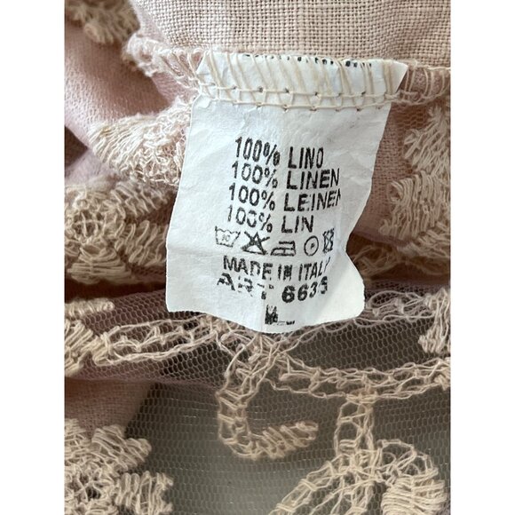 Italy Linen Cardigan Size Medium Floral Lace Button Front Linen Pink Fairy Boho - Picture 6 of 7